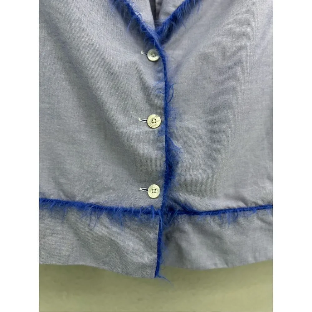 MARINA MOSCONE COTTON PAJAMA SET IN BLUE FEATHER TRIM SIZE M